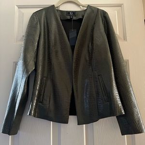 G by Giuliana Jacket faux Leather laser cut Croco Embossed. Beautiful Green. S